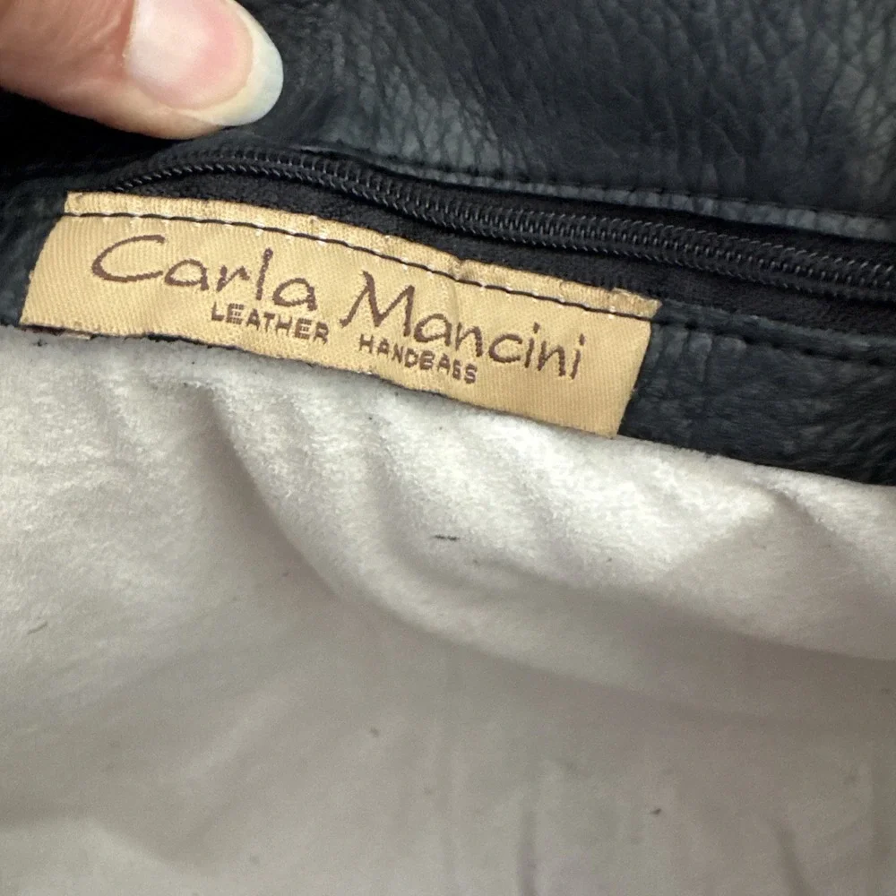 Vintage Carla Mancini Black Leather Single Stitch Tote Shoulder Purse Hobo Bag